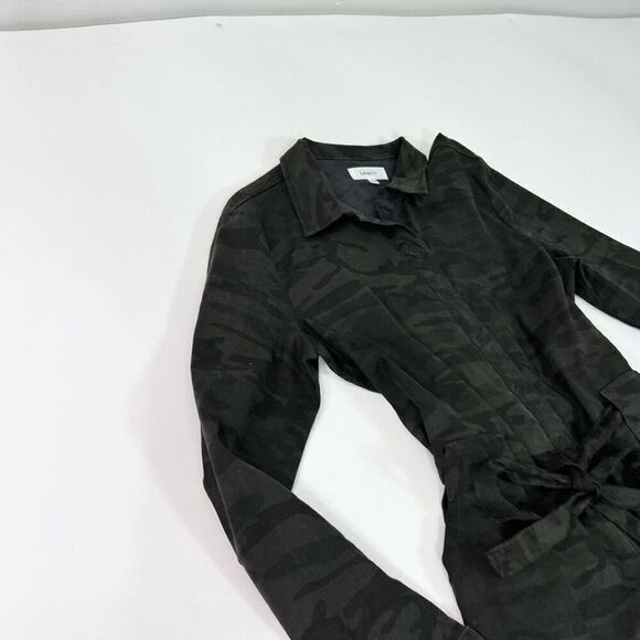 Level 99 Jumpsuit Womens Large Green Black Linen Midnight Camo Marlow Flight - Picture 3 of 13